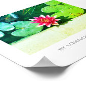 様式化された赤い緑の水百合花の植物のポスター ポスター (角)