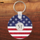 様式化された赤白青アメリカモノグラムの国旗 キーホルダー (正面)