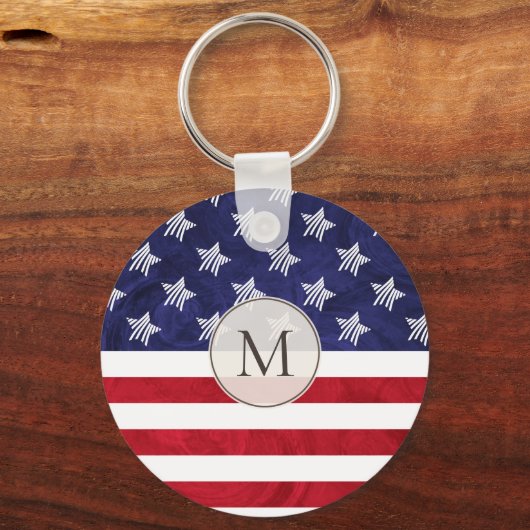 様式化された赤白青アメリカモノグラムの国旗 キーホルダー (正面)