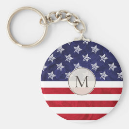 様式化された赤白青アメリカモノグラムの国旗 キーホルダー