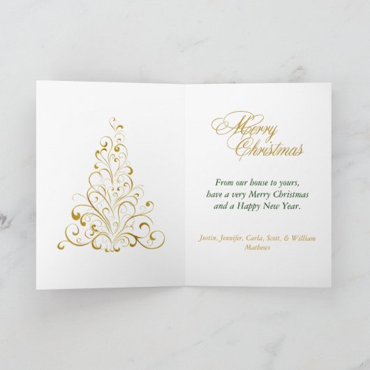 様式化された金ゴールドクリスマスツリーグリーティングカード シーズンカード (内部)