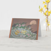 様式化された金魚，犬とカエル カード (黄色い花)
