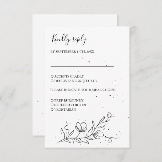 様式化された開花枝とインク滴 出欠カード (正面/裏面)