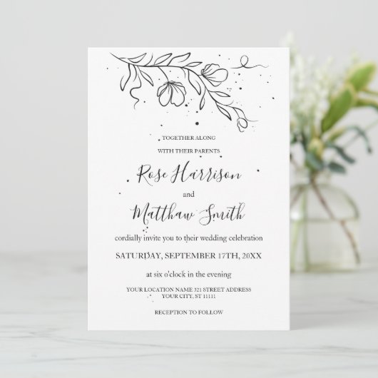 様式化された開花枝とインク滴 招待状 (スタンド正面)