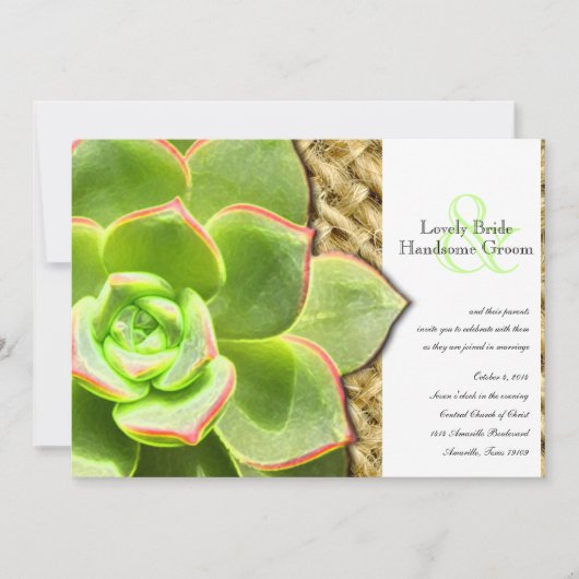 様式化された雌鶏およびひよこのバーラップの結婚式招待状 招待状 (正面)