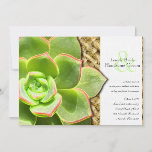 様式化された雌鶏およびひよこのバーラップの結婚式招待状 招待状 (正面)