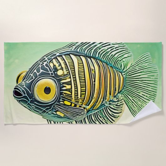 様式化された魚芸術 ビーチタオル (正面)