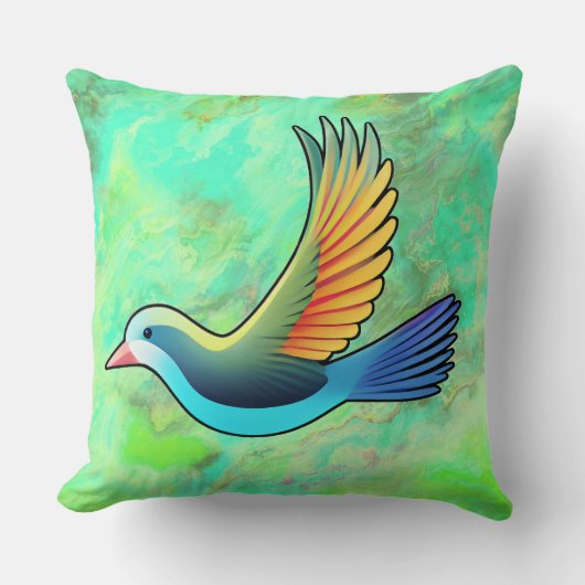 様式化された鳥オングリーンマーブル装飾用クッション クッション (正面)