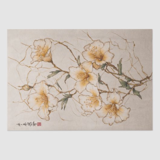 様式化された黄金の花 – デコページ – 薄葉紙 (正面)