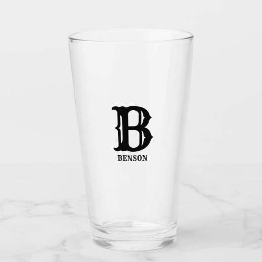 様式化された黒のイニシャルと姓 タンブラーグラス (正面)