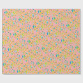 様式化したピンク色の落下する星が青い縞模様を描く ラッピングペーパー (フラット)