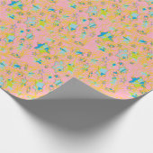 様式化したピンク色の落下する星が青い縞模様を描く ラッピングペーパー (角)