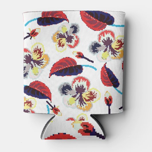 様式化エレガントされたハイビスカスフラワーズオーナメント 缶クーラー (正面)