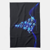 様式化クリスマスツリー滑りやすいジョー白熱［赤熱］光を放つブルーs キッチンタオル (縦)