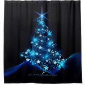 様式化クリスマスツリー滑りやすいジョー白熱［赤熱］光を放つブルーs シャワーカーテン (正面)