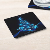様式化クリスマスツリー滑りやすいジョー白熱［赤熱］光を放つブルーs スクエアペーパーコースター (アングル)