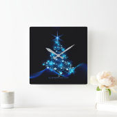 様式化クリスマスツリー滑りやすいジョー白熱［赤熱］光を放つブルーs スクエア壁時計 (ホーム)