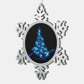 様式化クリスマスツリー滑りやすいジョー白熱［赤熱］光を放つブルーs スノーフレークピューターオーナメント (右)