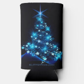 様式化クリスマスツリー滑りやすいジョー白熱［赤熱］光を放つブルーs スリム缶クーラー (裏面)