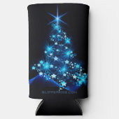 様式化クリスマスツリー滑りやすいジョー白熱［赤熱］光を放つブルーs スリム缶クーラー (正面)