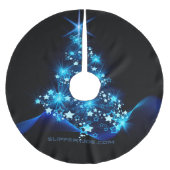 様式化クリスマスツリー滑りやすいジョー白熱［赤熱］光を放つブルーs ブラッシュドポリエステルツリースカート (正面)