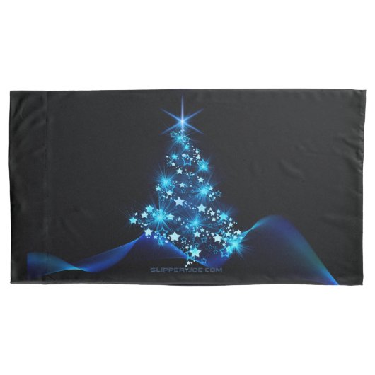 様式化クリスマスツリー滑りやすいジョー白熱［赤熱］光を放つブルーs 枕カバー (正面)