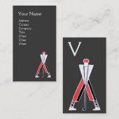 様式化グレーレッドゴルファー、ゴルフインストラクターモノグラム 名刺 (正面/裏面)