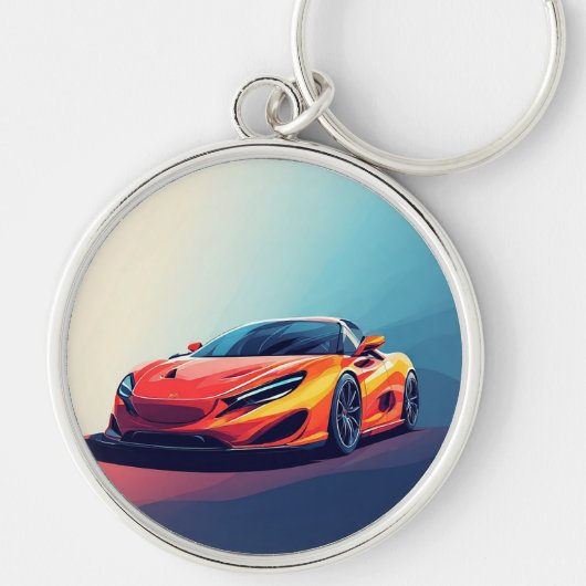 様式化スポーツカーイラストレーション キーホルダー (正面)
