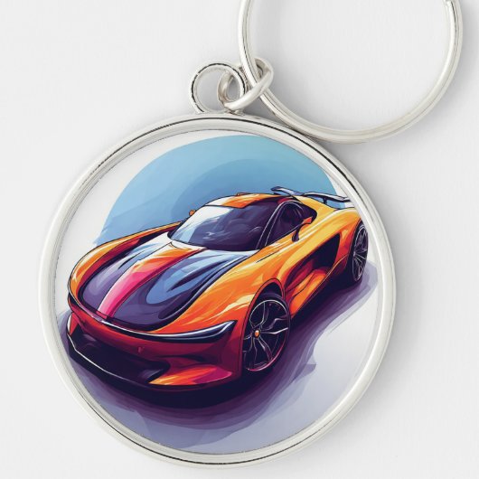 様式化スポーツカーイラストレーション キーホルダー (正面)