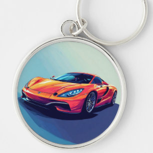 様式化スポーツカーイラストレーション キーホルダー