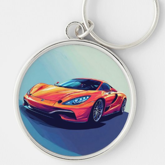 様式化スポーツカーイラストレーション キーホルダー (正面)