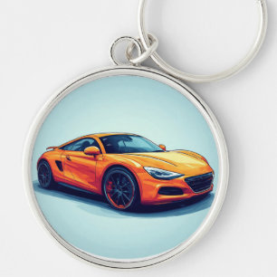 様式化スポーツカーイラストレーション キーホルダー