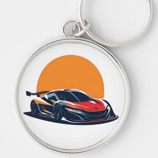 様式化スポーツカーイラストレーション キーホルダー (正面)