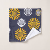 様式化タンポポ,ネイビーブルー,イエロー,ホワイト バスタオルセット (ウォッシュタオル)