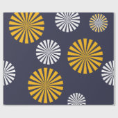 様式化タンポポ，ネイビーブルー，イエロー，ホワイト ラッピングペーパー (フラット)