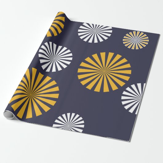 様式化タンポポ，ネイビーブルー，イエロー，ホワイト ラッピングペーパー (アンロールド)