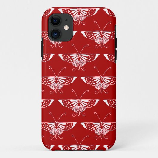 様式化デコ蝶 – 暗赤と白色 Case-Mate iPhoneケース (裏面)