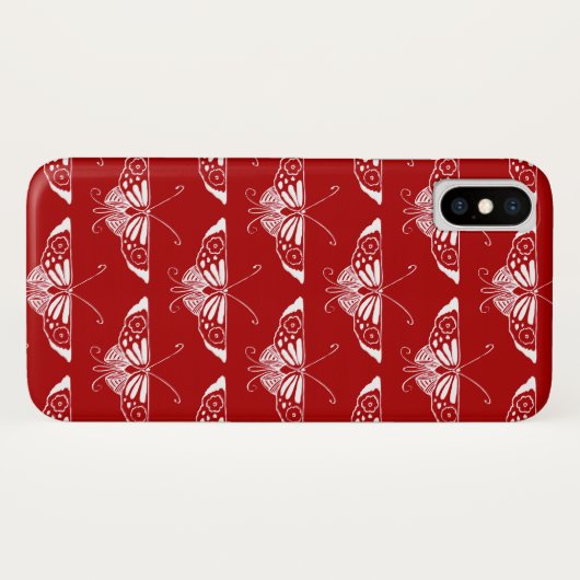 様式化デコ蝶 – 暗赤と白色 Case-Mate iPhoneケース (裏面(横))