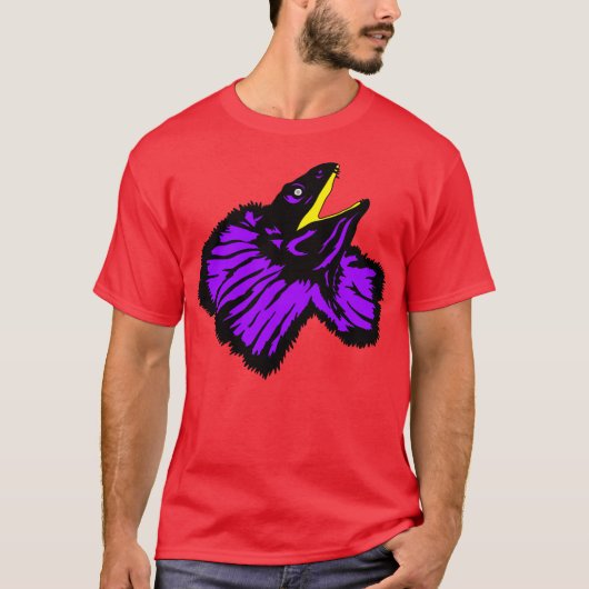 様式化ネオンパープルフリルネックリザード Tシャツ (正面)