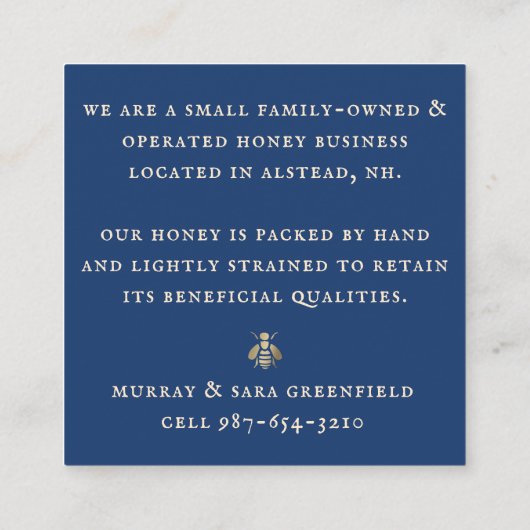 様式化ハネビーデザイン王室のブルー金ゴールド スクエア名刺 (裏面)