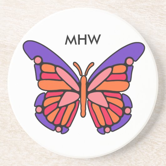 様式化バタフライカスタムモノグラムコースター コースター (正面)