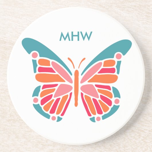 様式化バタフライカスタムモノグラムコースター コースター (正面)