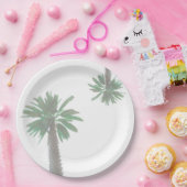 様式化パームツリーパステルグリーントロピカル ペーパープレート (パーティー)