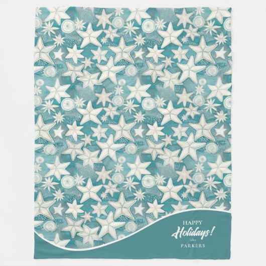 様式化ヒトデ&サンドダラーパターン#25 ID1009 フリースブランケット (正面)