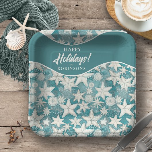 様式化ヒトデ&サンドダラーパターン#25 ID1009 ペーパープレート