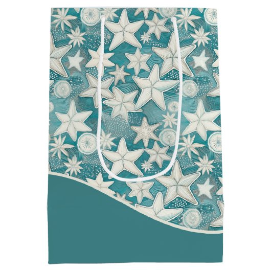 様式化ヒトデ&サンドダラーパターン#25 ID1009 ミディアムペーパーバッグ (裏面)