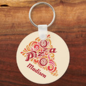 様式化ピザ名前をカスタムするキーチェーン キーホルダー (正面)