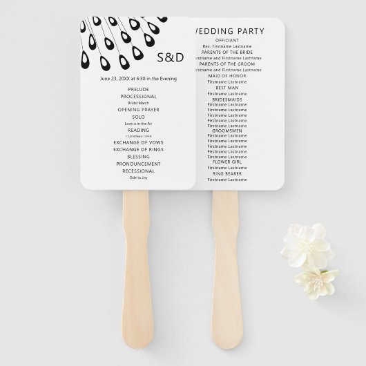 様式化ピーコックフェザー結婚式 プログラムファン ハンドファン (正面&裏面)