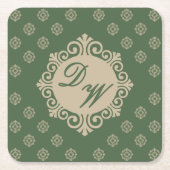 様式化フーラードデザインインセージグリーン スクエアペーパーコースター (正面)