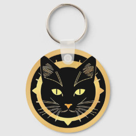 様式化ブラックキャットイラストレーション キーホルダー